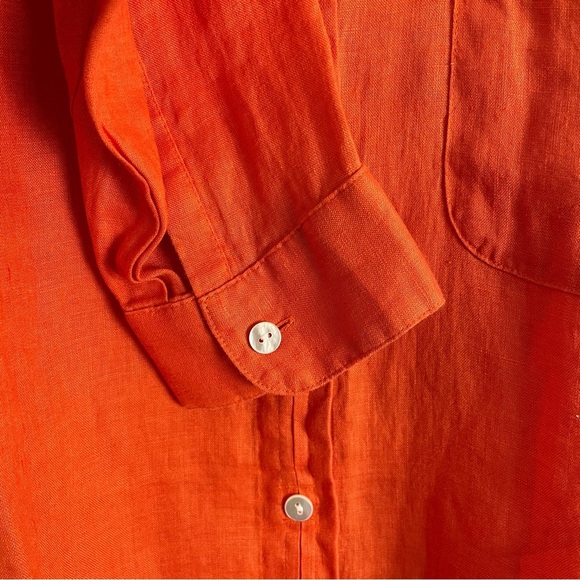 J. Jill Love Linen L Button Front Tunic Blouse Orange Coastal Chic Contemporary - Picture 4 of 10